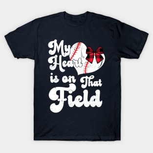 funny My Heart is on That Field softball baseball mom dad Leopard T-Shirt